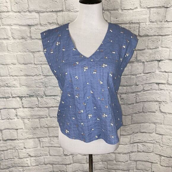 Ana women XS v-neck short sleeve floral print top blue brand new - Picture 1 of 10